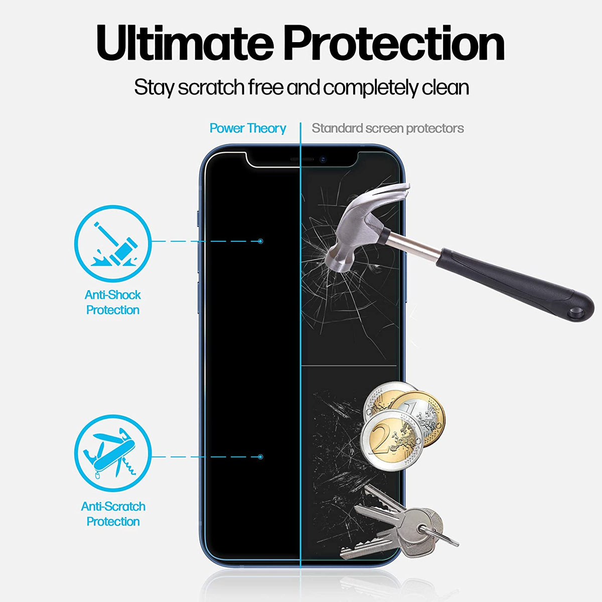 Power Theory Schutzfolie kompatibel mit iPhone 12 Pro Max [2 Stück] - mit Schablone, Glas Folie, Displayschutzfolie, Schutzglas Cover