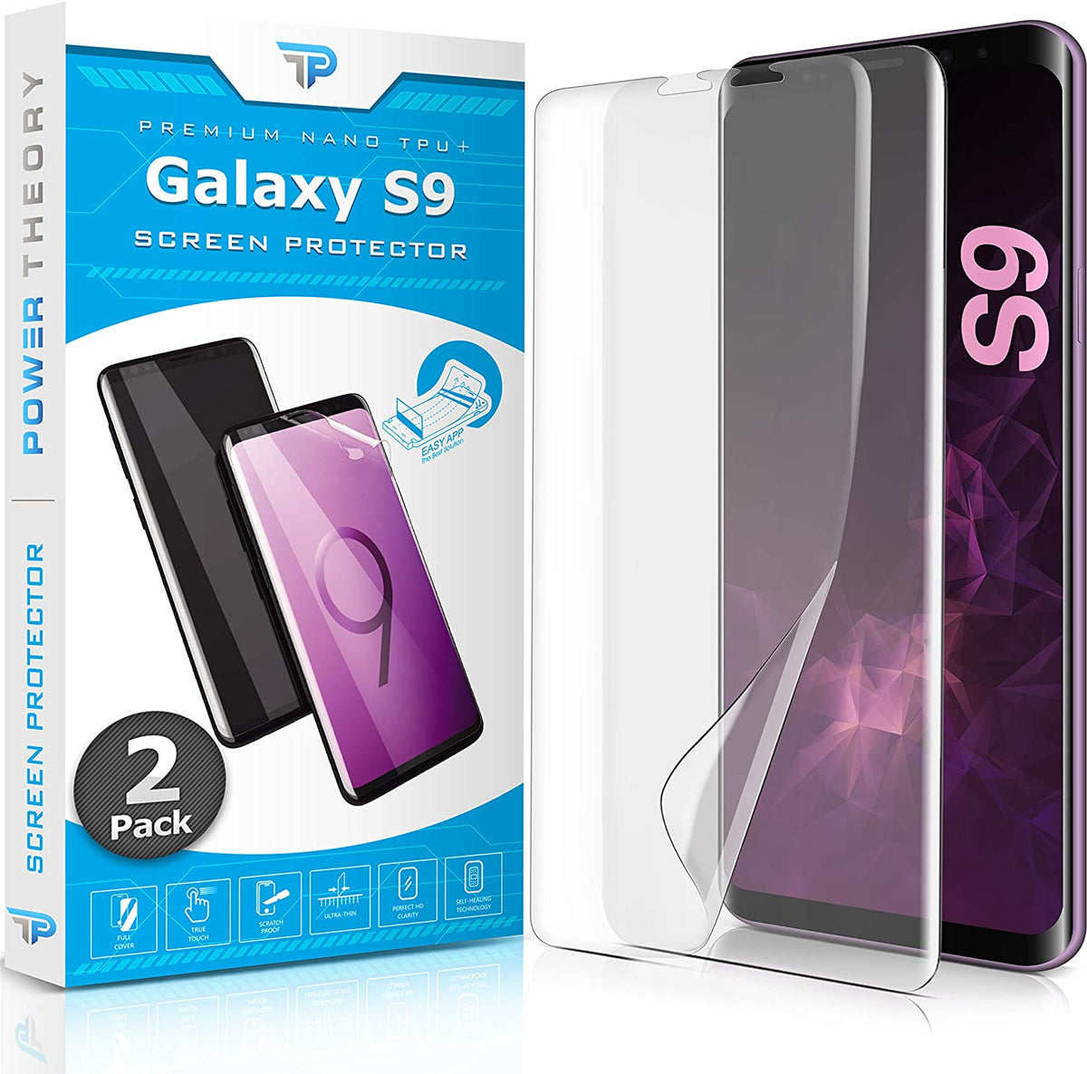 Power Theory Schutzfolie für Samsung Galaxy S9 [2 Stück] - 3D Nano-Tech Cover