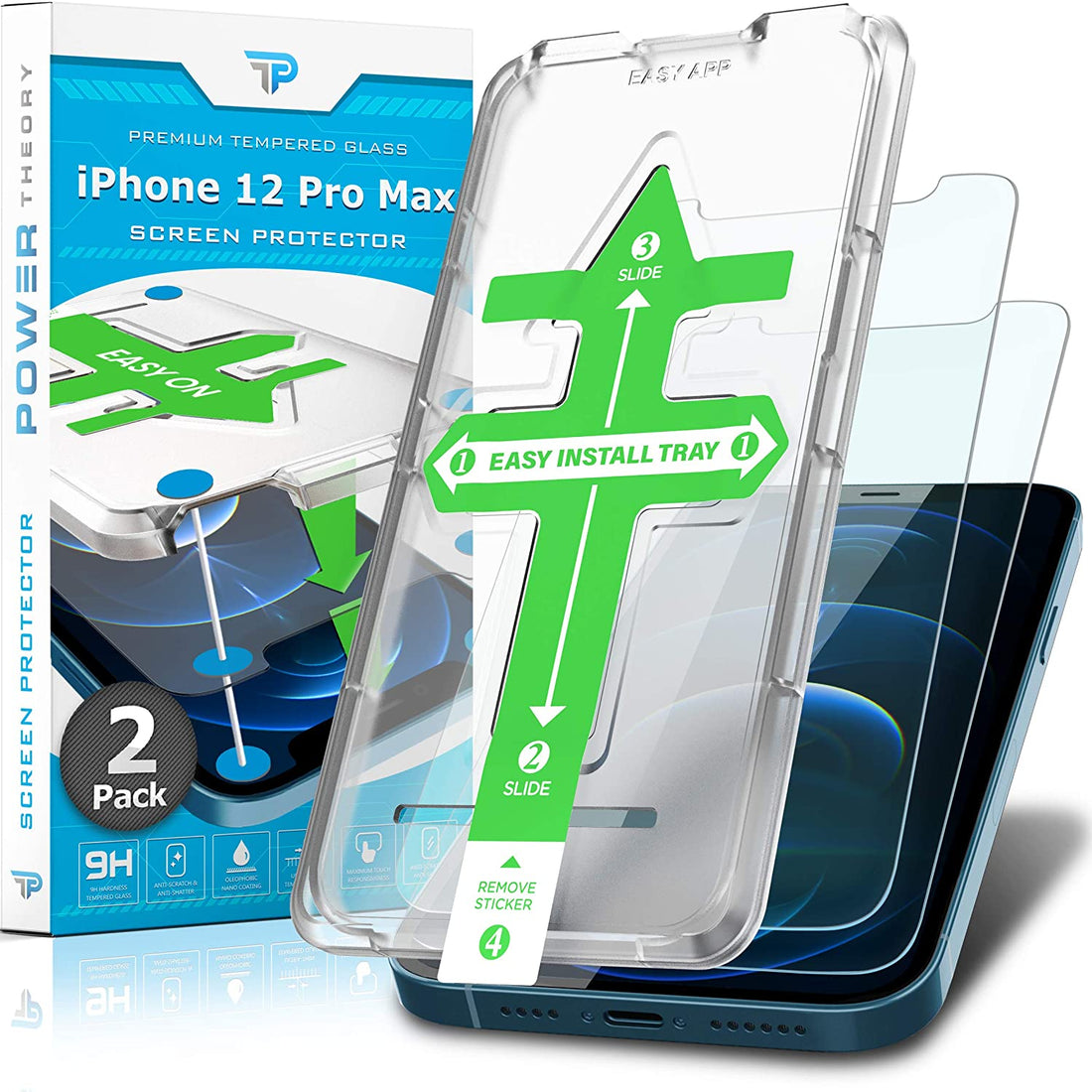 Power Theory Schutzfolie kompatibel mit iPhone 12 Pro Max [2 Stück] - mit Schablone, Glas Folie, Displayschutzfolie, Schutzglas Preview #1