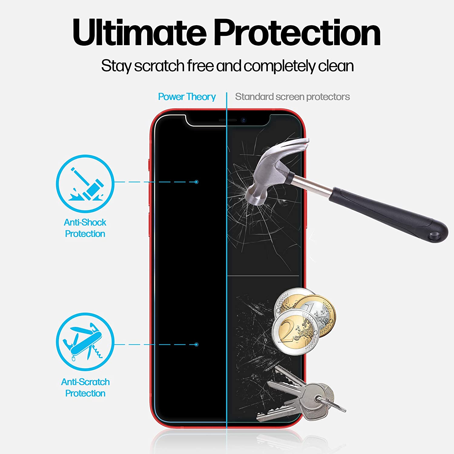 Power Theory Schutzfolie kompatibel mit iPhone 12/iPhone 12 Pro [2 Stück] - mit Schablone, Glas Folie, Displayschutzfolie, Schutzglas