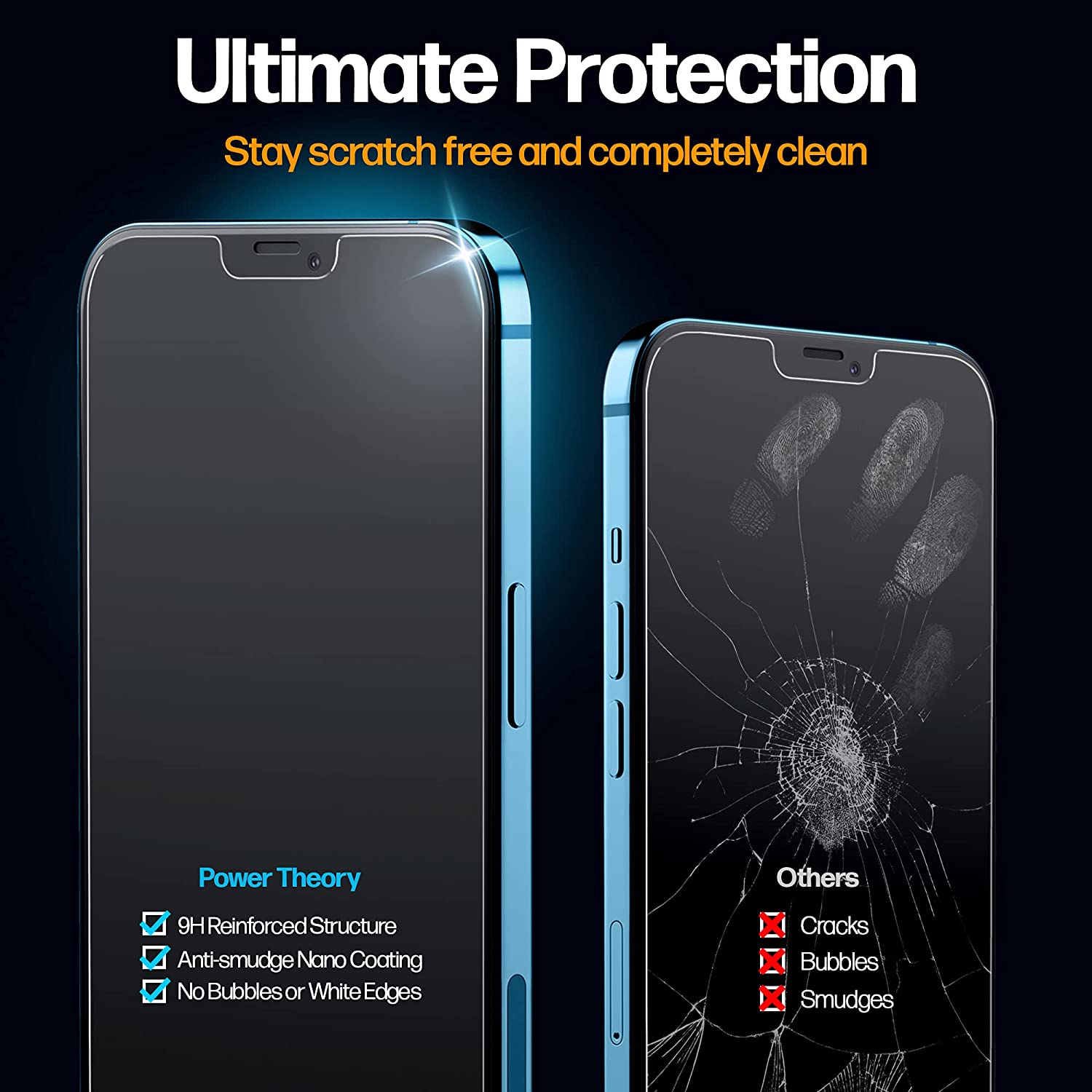 Power Theory Schutzfolie kompatibel mit iPhone 13 Mini [2 Stück] - Displayschutz mit Anbringhilfe, Glas Folie, Displayschutzfolie, Schutzglas mit Schablone