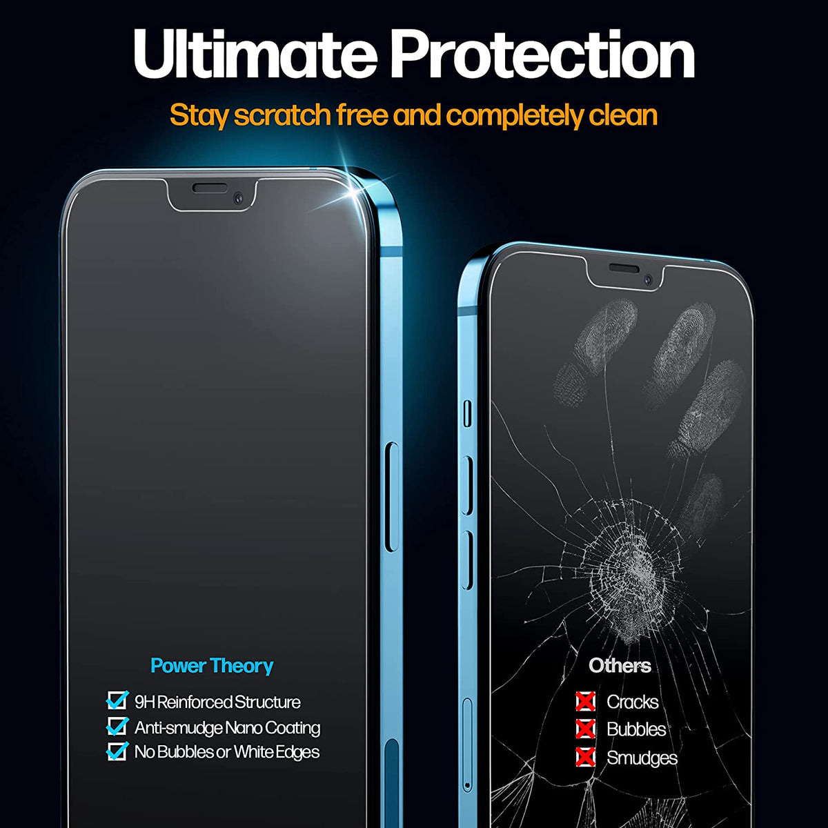 Power Theory Schutzfolie kompatibel mit iPhone 13 Mini [2 Stück] - Displayschutz mit Anbringhilfe, Glas Folie, Displayschutzfolie, Schutzglas mit Schablone Cover