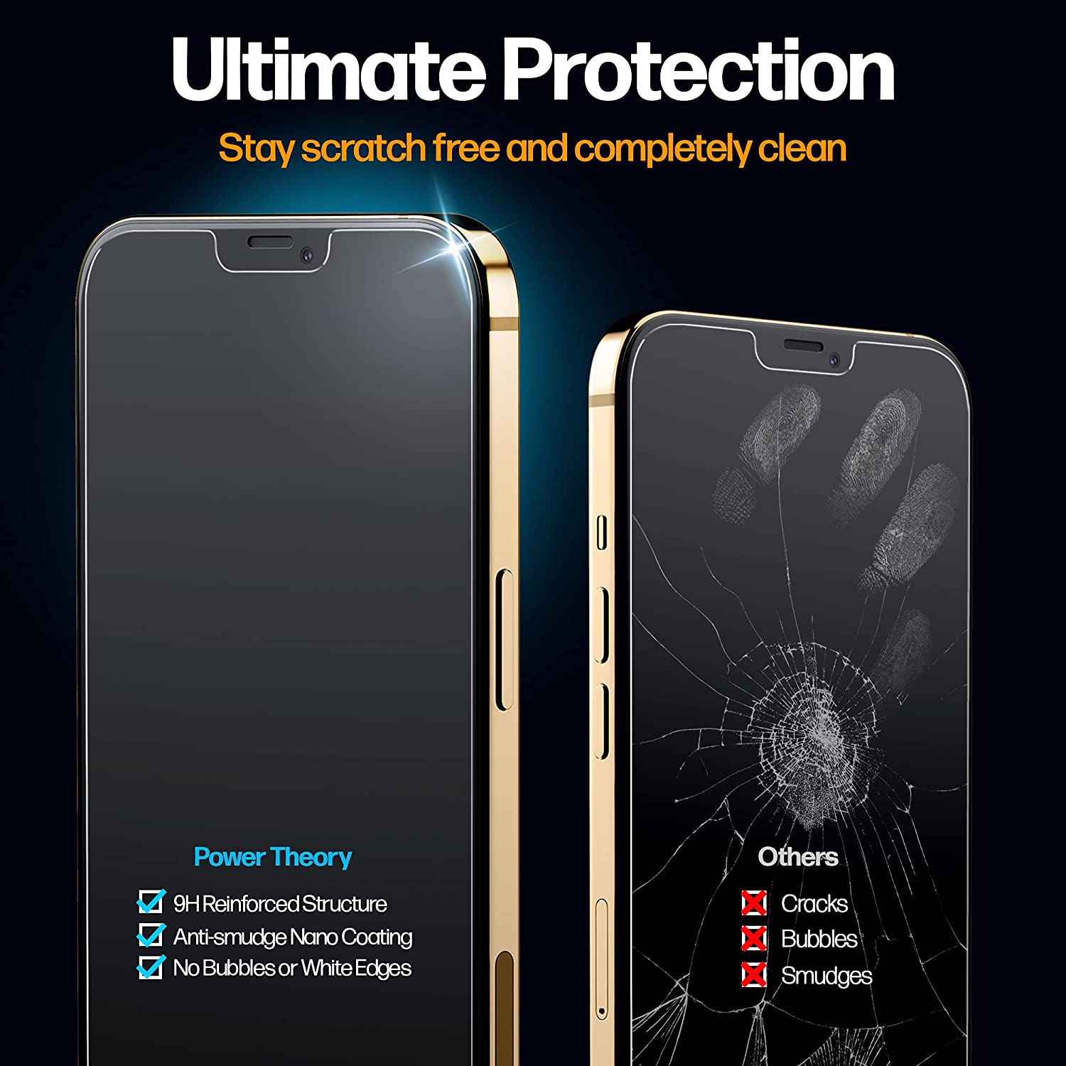 Power Theory Schutzfolie kompatibel mit iPhone 13 Pro/iPhone 13 [2 Stück] -  mit Anbringhilfe, Glas Folie, Displayschutzfolie, Schutzglas mit Schablone