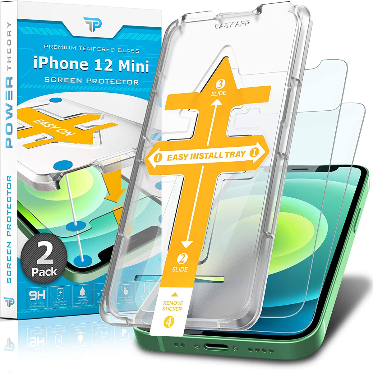 Power Theory Schutzfolie kompatibel mit iPhone 12 Mini [2 Stück] - mit Schablone, Folie, Displayschutzfolie, Schutzglas Cover