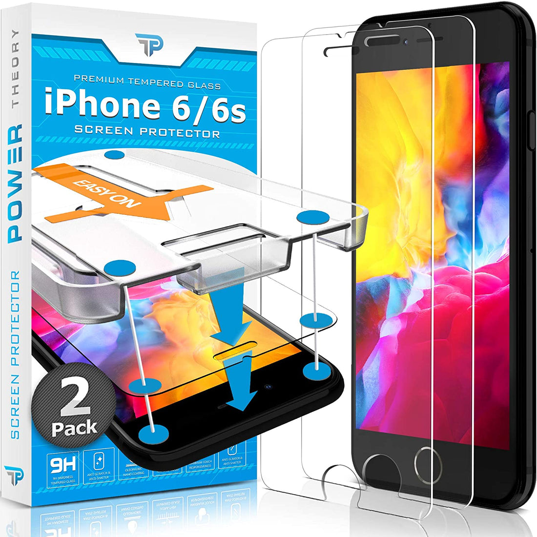 Power Theory Schutzfolie kompatibel mit iPhone 6s/iPhone 6 [2 Stück] -  mit Schablone, Glas Folie, Displayschutzfolie, Schutzglas Preview #1