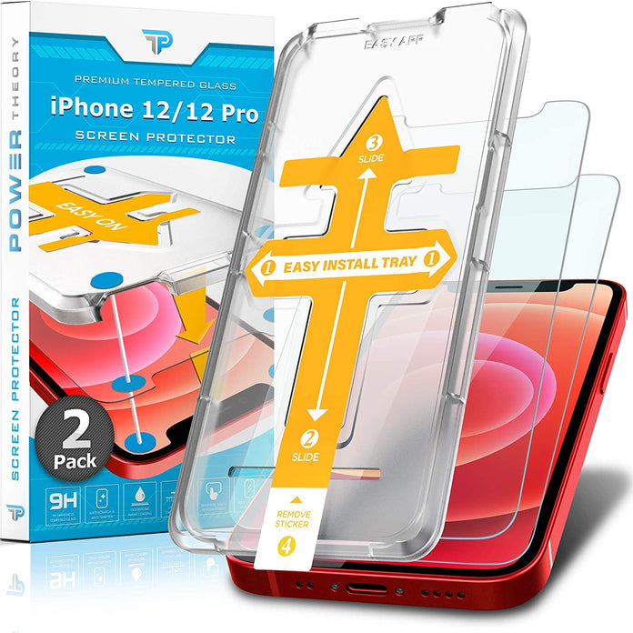 Power Theory Schutzfolie kompatibel mit iPhone 12/iPhone 12 Pro [2 Stück] - mit Schablone, Glas Folie, Displayschutzfolie, Schutzglas