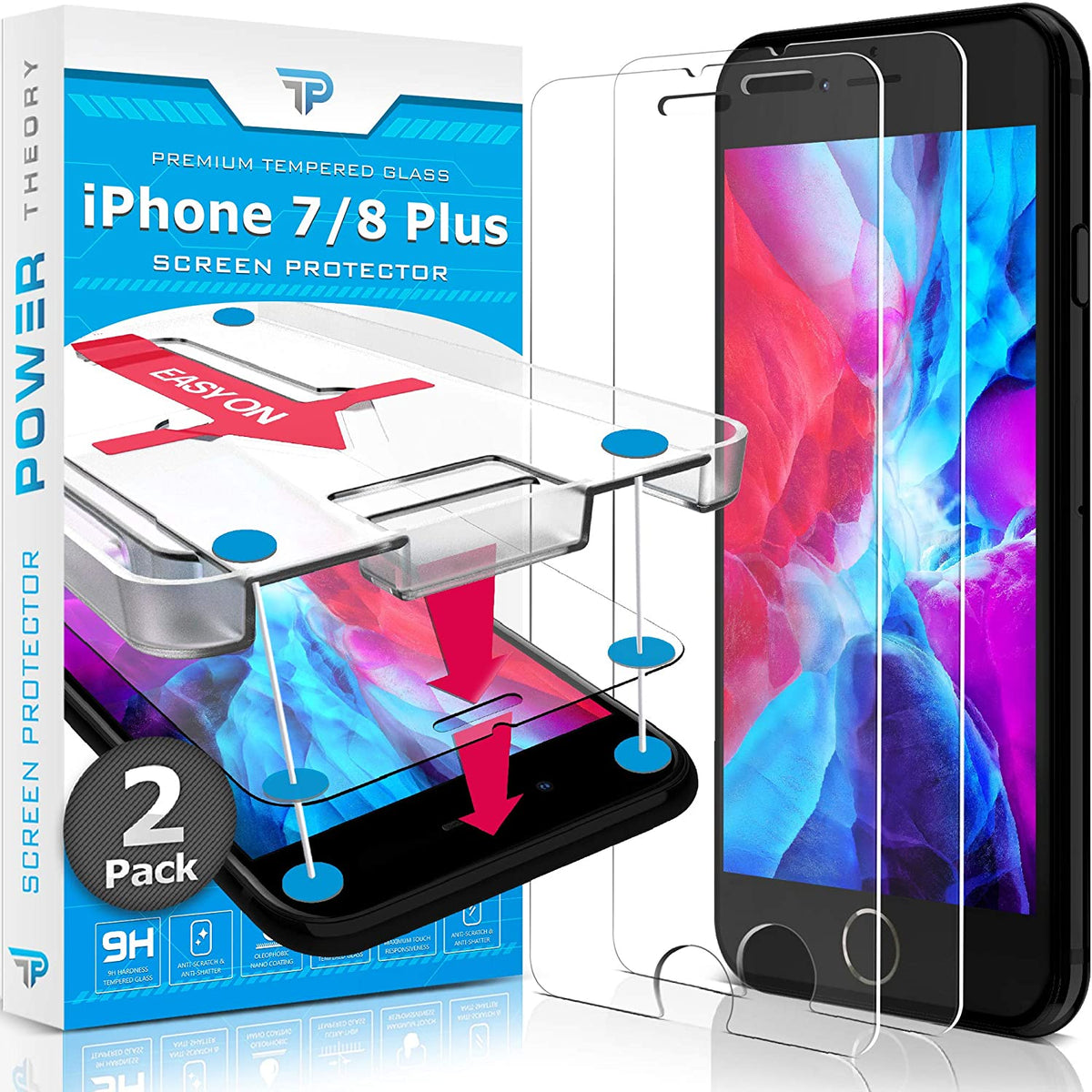 Power Theory Schutzfolie kompatibel mit iPhone 8 Plus & iPhone 7 Plus [2 Stück] Cover
