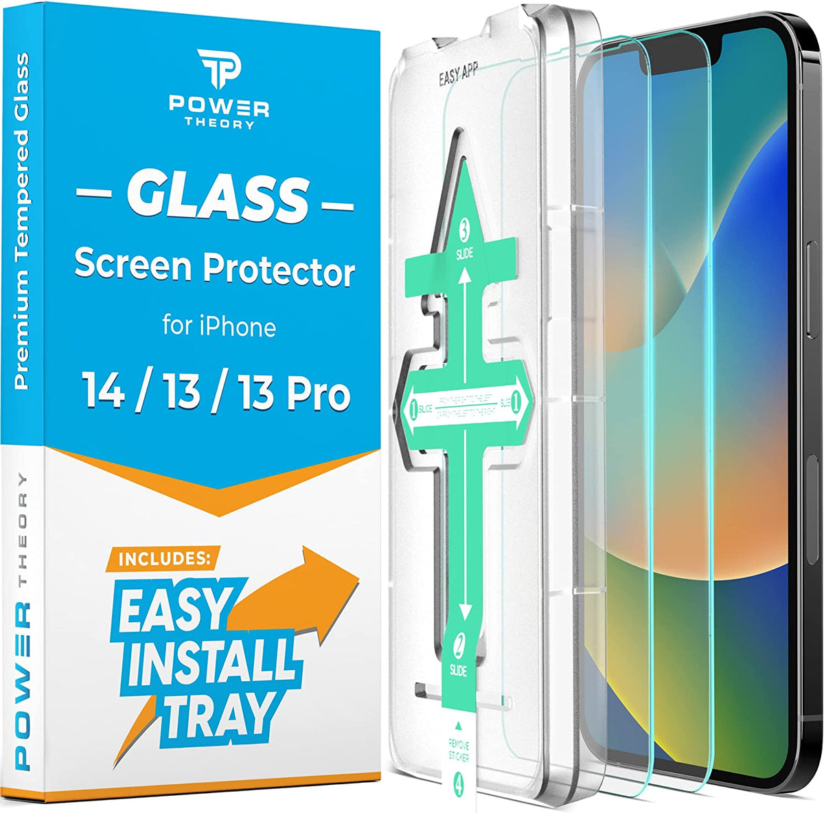 Schutzglas iPhone 14, iPhone 13 Pro, iPhone 13 Schutzfolie - Glas Displayschutz mit Rahmen, Displayschutzfolie, Glas Folie mit Anbringhilfe [2 Stück] Cover