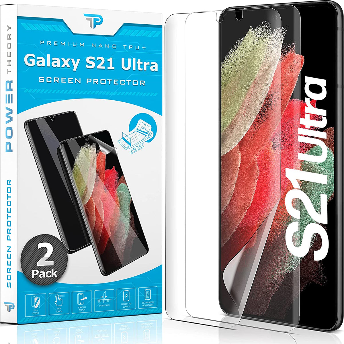 Power Theory Schutzfolie für Samsung Galaxy S21 ULTRA 5G [2 Stück] - [KEIN GLAS] Cover