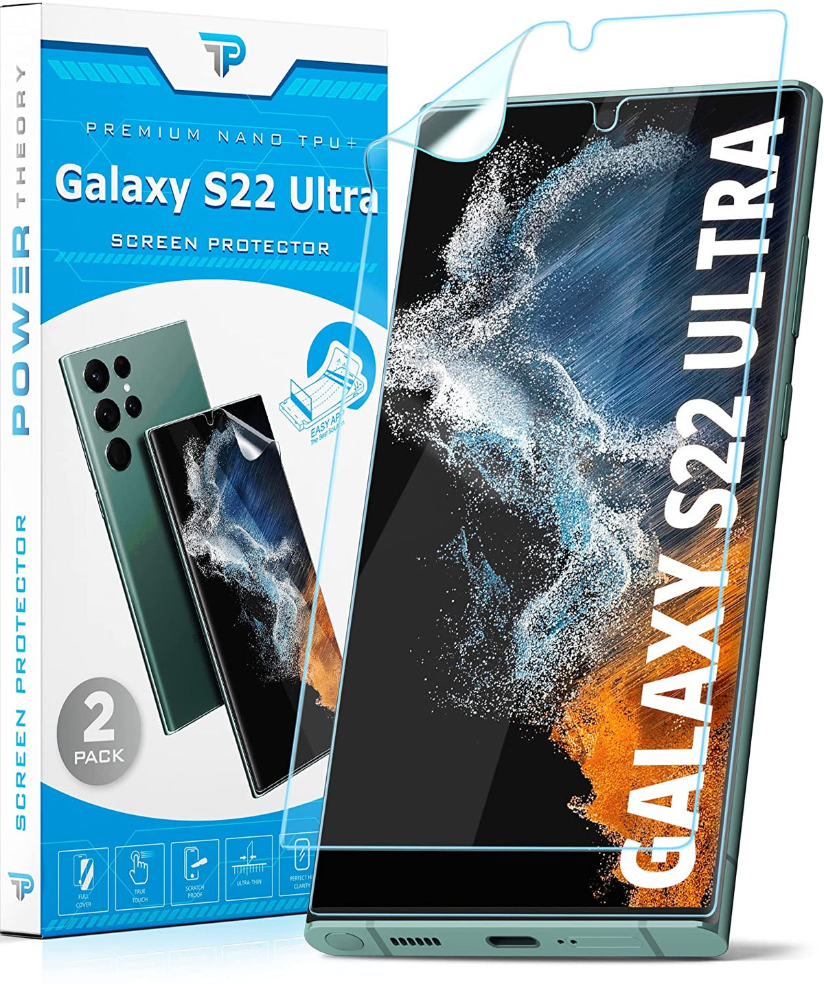 Power Theory Schutzfolie für Samsung Galaxy S22 ULTRA 5G [2 Stück] - [KEIN GLAS] Cover