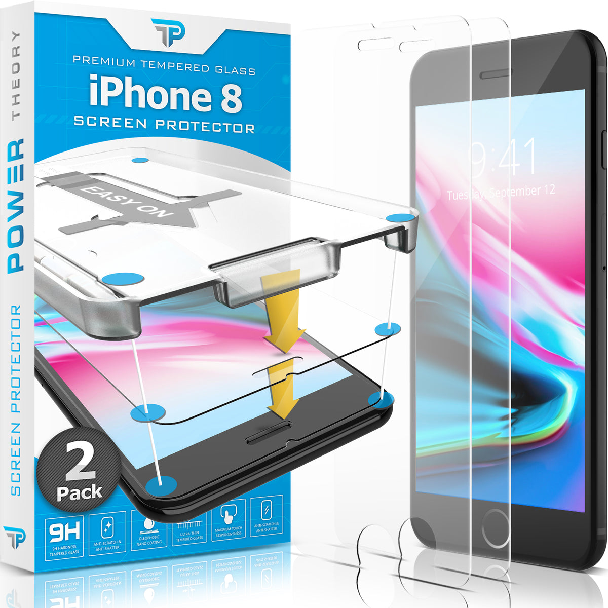 Power Theory Schutzfolie Passend für iPhone 8 (2 Stück) Cover
