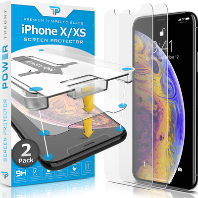 Power Theory Schutzfolie kompatibel mit iPhone XS/iPhone X [2 Stück] - mit Schablone, Glas Folie, Displayschutzfolie, Schutzglas Preview #1