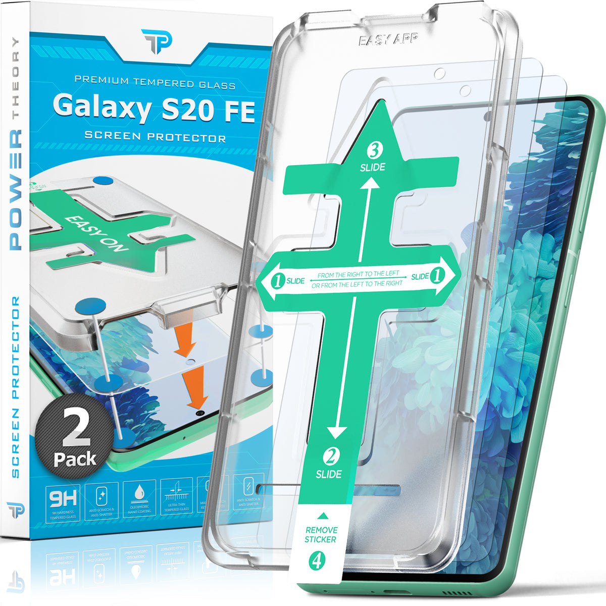 Power Theory Schutzfolie kompatibel mit Samsung Galaxy S20 FE 5G/ 4G [2 Stück] - S20FE Fan Edition mit Schablone, Glas Folie, Displayschutzfolie, Schutzglas [6.5 Zoll] Cover