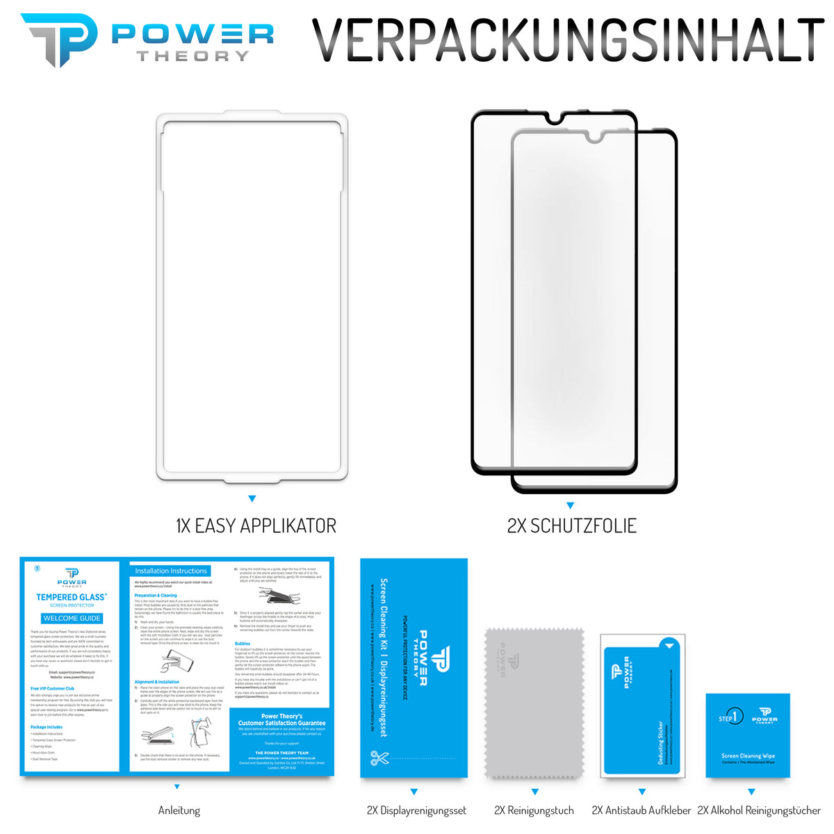 Power Theory Schutzfolie für Huawei P30 Lite (2 Stück) - 3D Schutzfolie mit Schablone Cover